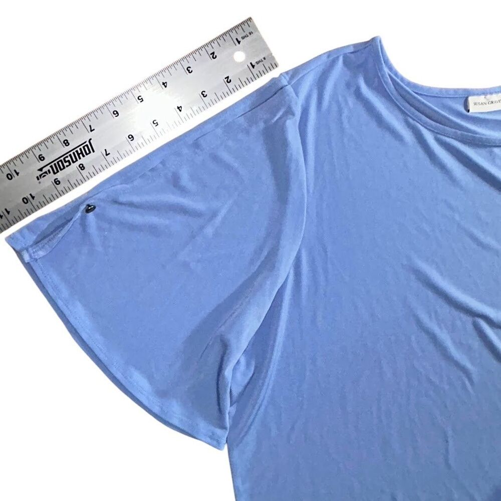 Susan Graver Minimalist Casual Top 1X Blue Cold Shoulder Stretch No Iron Women - Picture 10 of 12